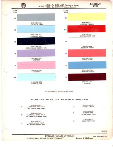 1956 lincoln capri premiere 56 paint chips 12pc ditzler 2