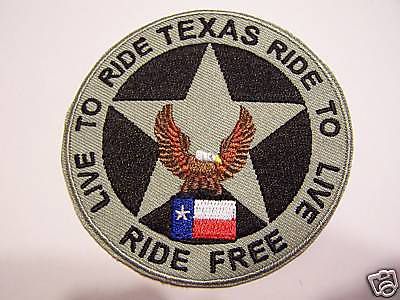 #0535 motorcycle vest patch texas live to ride........