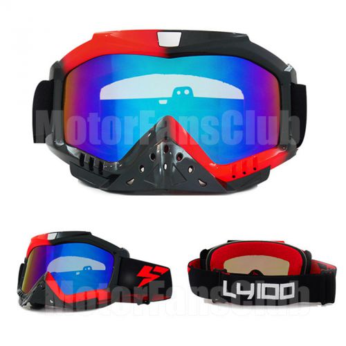 With nose guard black red motorcycle motocross atv bike ski desert helmet goggle