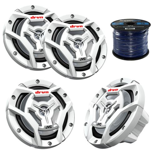 4x jvc csdr6201mw 300-watt 6.5&#034; 2-way marine boat speakers, enrock 50ft 16g wire