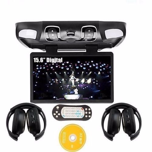 15.6&#034; dvd players roof mount in car flip down lcd monitor wide screen headphones