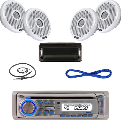 Dual boat usb iphone bluetooth stereo, 2x 7&#034; 2-way speaker, wire, antenna, cover