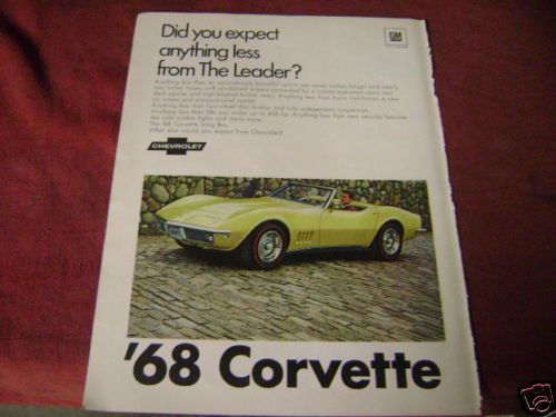 1968 chevrolet corvette sting ray ad/poster