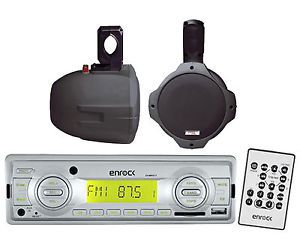 Ekmrs12 marine usb aux am fm radio, 2 black 8&#034; marine wake board 300w speakers