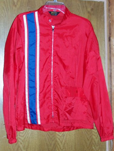 Mens size large red le mans racing stripe windbreaker jacket l hotrod ford cobra