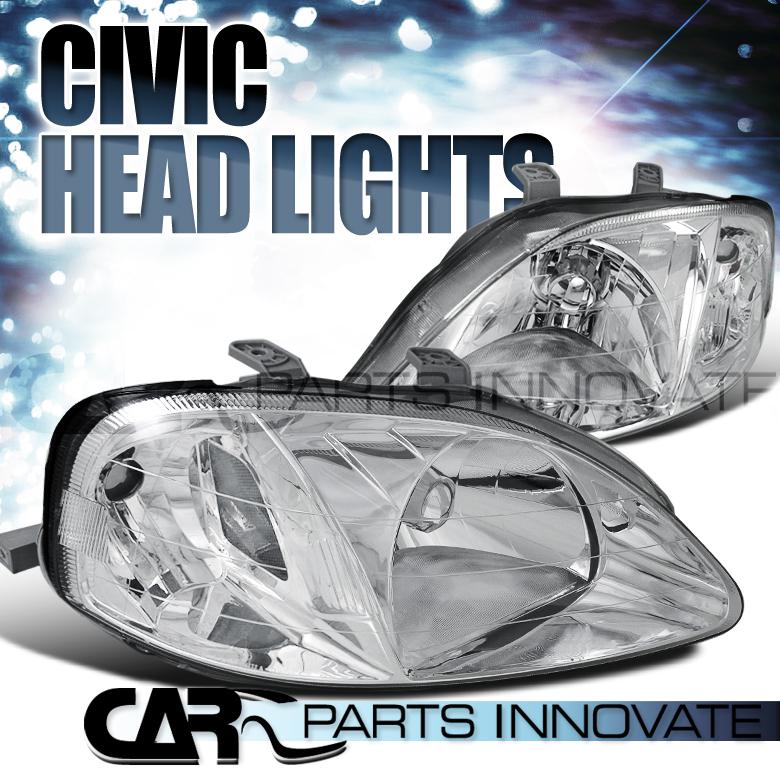 Honda 99-00 civic crystal chrome clear lens headlight lamps