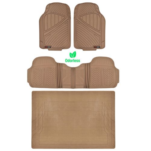 Tough weather motortrend 4pc rubber floor mats &amp; liner heavy duty - beige