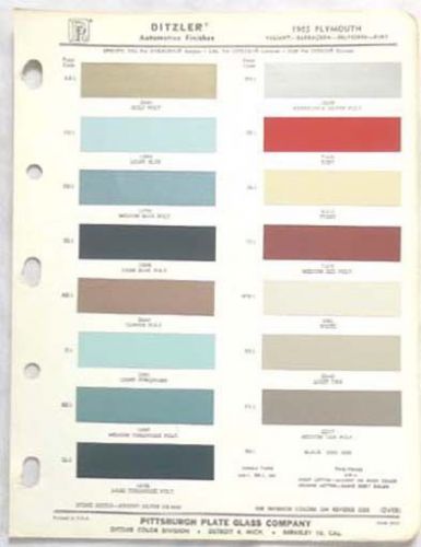 1965 plymouth ppg color paint chip chart all models original  mopar