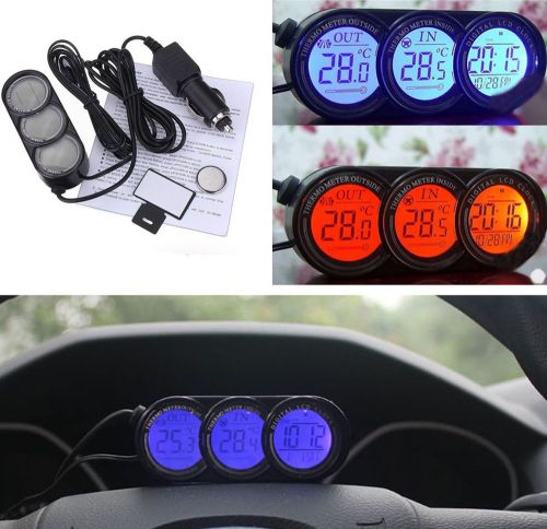 Orange&amp;blue led backlight car interior thermometer gauge lcd display alarm clock