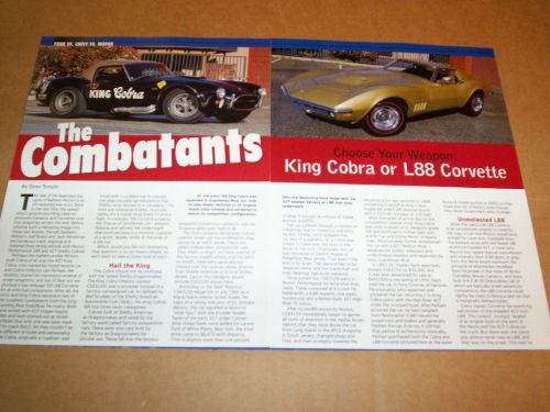 65 1965 shelby 427 cobra 69 1969 corvette l88 magazine article