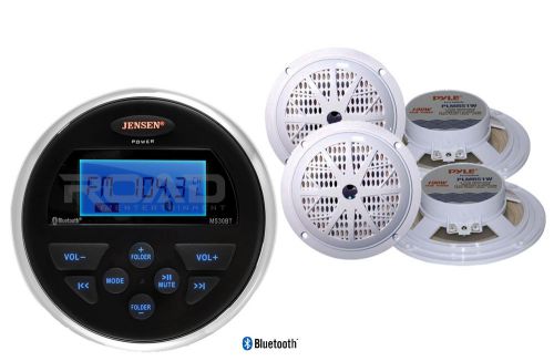 Jensen bluetooth usb aux am fm marine receiver,4 white marine 2way 5.25&#034;speakers