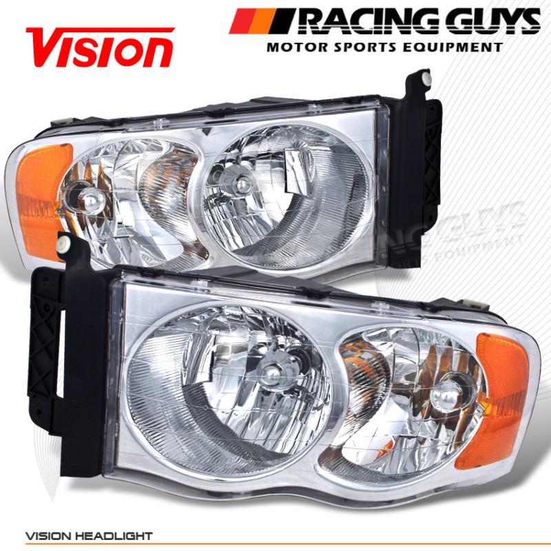 02-05 dodge ram euro chrome style pickup truck head lights lamp pair clear l+r 