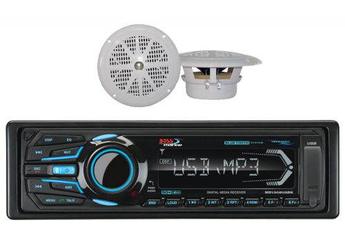 4&#034; white 100w marine boat speakers &amp; boss marine usb aux bluetooth am fm radio