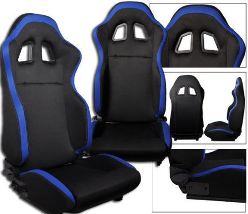 New 2 black &amp; blue cloth racing seats reclinable all chevrolet ****