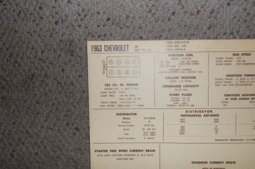 1963 chevrolet eight series 1200, 1600 &amp; 1800 models 283 ci v8 tune up chart