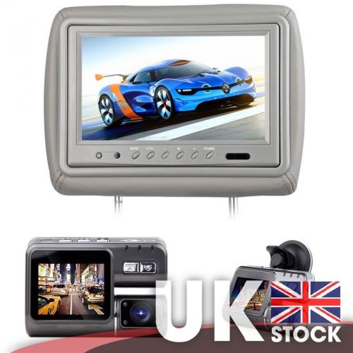 9&#034; screen leather headrest monitor (gray) + 2&#034; lcd monitor 720p hd dashcam