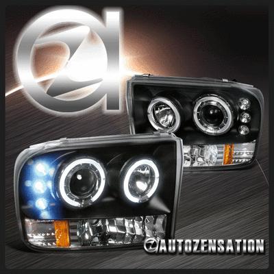 99-04 ford f250 f350 f450 f550 black led halo projector headlights