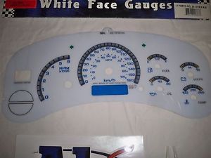 1999-2002 chevy tahoe yukon glow through white face gauges 160kph blue accent