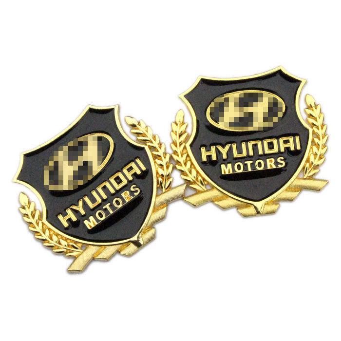 2 x golden metal motor car marked car emblem badge decal car sticker for hyundai