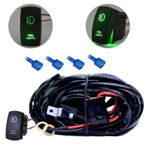 125 w universal 2 leg wiring harness relay rocker switch green fog light atv car