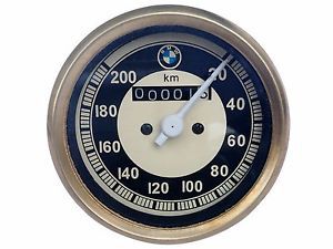 Bmw black &amp; cream face 20-200/0-200 kmph speedometer brass bezel-12x