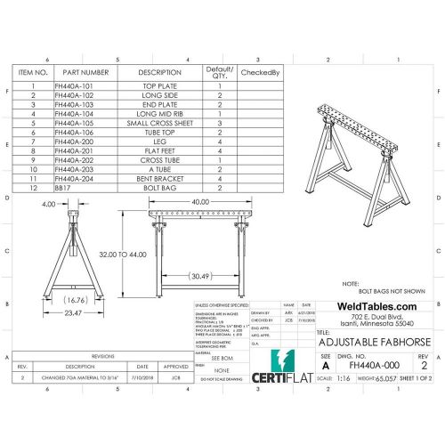 Weldtables adjustable fabhorses fh440a