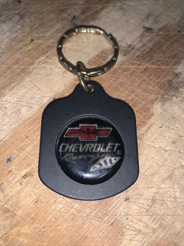 Chevrolet racing keychain made in usa red &amp; black metal backing vintage