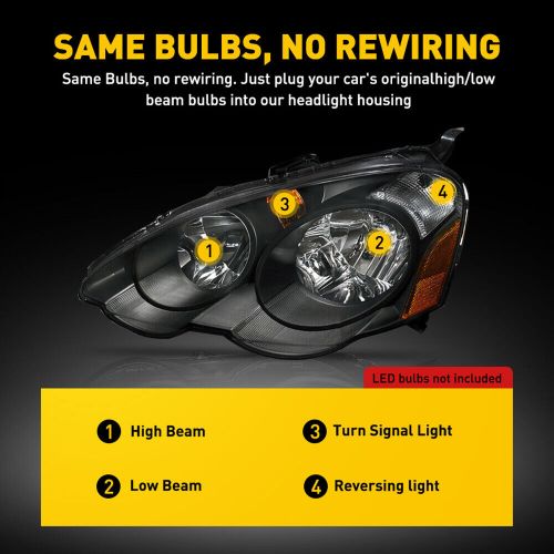 Black fits 2002-2004 acura rsx headlights lamps left+right replacement pair