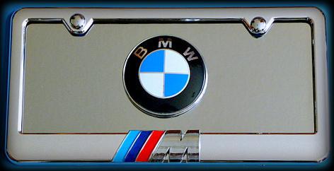 Bmw  m series 3d emblems on a stainless steel  front  license plate with frame