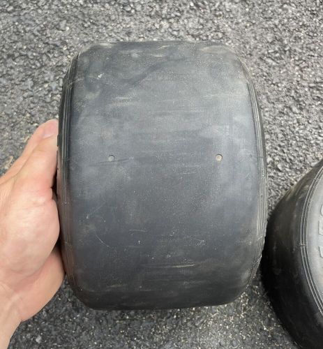 (2) maxxis ht3 10.5x4.50-6 kart racing tires on wheels