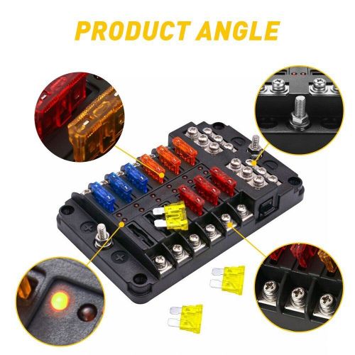 12 way 12v-32v auto car power distribution blade fuse holder box block board