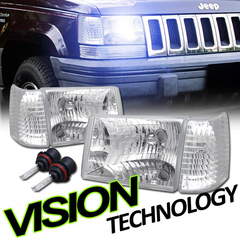 8000k bi-xenon high+low beam hid+chrome head lights+corner 93-98 grand cherokee