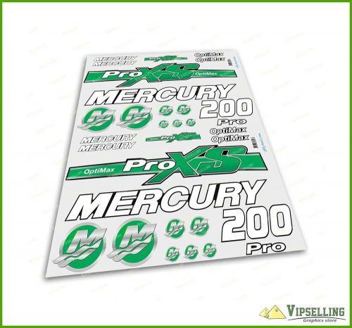 Mercury 200 hp optimax proxs outboadrs motor green laminated decals stickers kit