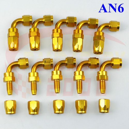 Gold 10pcs 90° swivel 6an an6 braided line oil fuel hose end fitting adapter