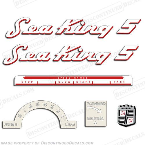 Fits sea king 1953-1955 5hp outboard motor engine decals - red outline