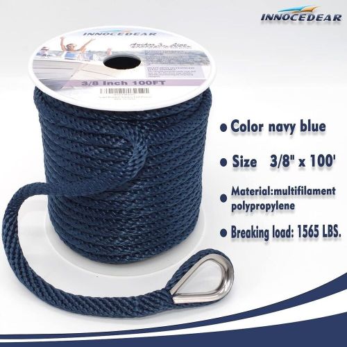 Anchor rope braided anchor line navy 3/8&#034; x 100&#039; premium solid braid mfp boat