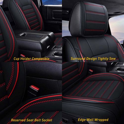 Car seat cover kit for 2008-2022 toyota tundra trunk black leather w/ red thread