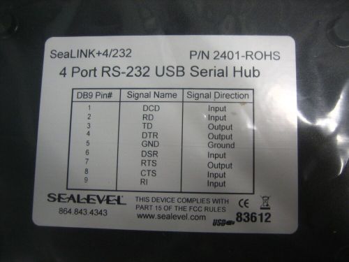 Sealevel sealink+ 4/232 4 port rs-232 usb serial hub 2401-rohs - *new open box*