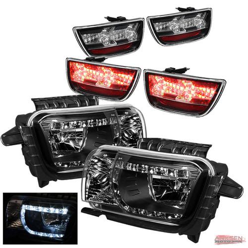 2010-2013 chevy camaro drl led black headlights+led tail lights rear lamp set