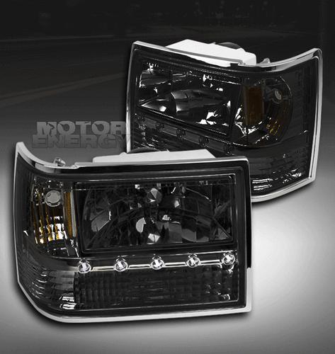 1993-1998 jeep grand cherokee led crystal smoke headlight+corner+bumper 3in1 set