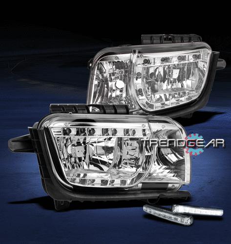 10-13 chevy camaro chrome crystal headlight w/drl led signal kit daytime running