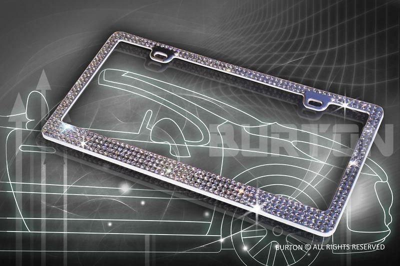 4 row bling grey real crystal embedded chrome license plate frame-a