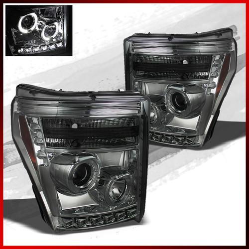 11-13 ford f-series superduty smoked ccfl halo led drl projector headlights set