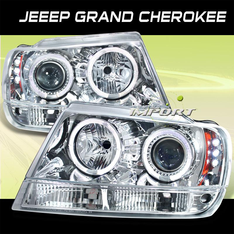 Jeep 99-04 grand cherokee chrome dual halo projector headlights driver+passenger