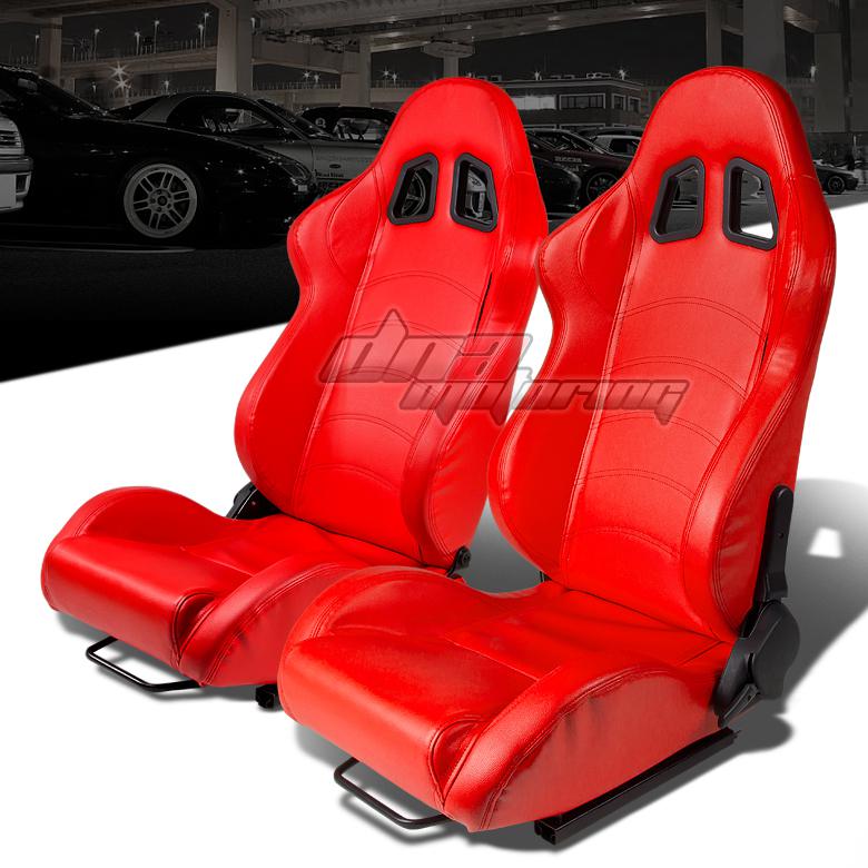 X2 type-1 l+r pvc leather red+stitch fully reclinable racing seat/seats+sliders