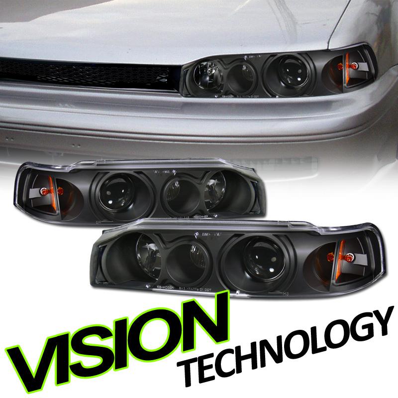 90-93 accord jdm blk 1pc type projector headlights headlamps assembly left+right