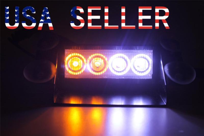 4led car truck boat strobe emergency flashing  windshield dash light white/amber