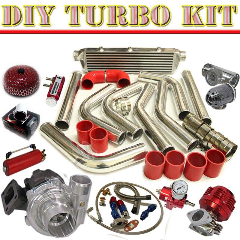 Diy t3/t4 turbo+28" intercooler+piping kit+jdm bov carbon+wastegate+ fpr c/red