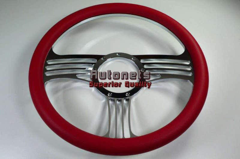 Red leather slash style camaro nova hot rat rod steering wheel chrome aluminum