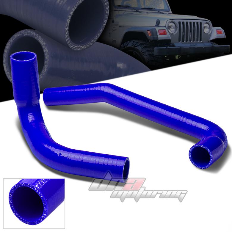 87-06 jeep wrangler yj/tj 2.4-4.2l blue silicone direct fit radiator hose piping